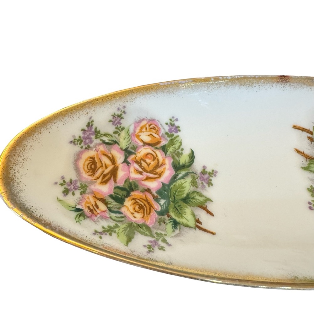Vintage Tilso Oval Shaped Rose Patterned Ceramic Dish Japan Hand Painted - Picture 5 of 14